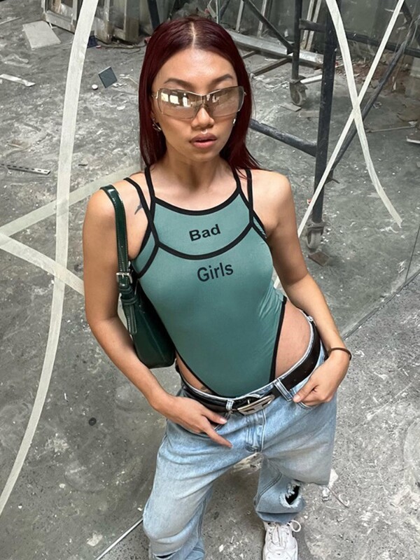 Y2k Grunge American Vintage Patchwork Bodysuit Fashion Chic Strap Bodycon Jumpsuit Women Streetwear Sexy bez rukávov Bodysuits