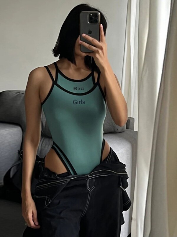 Y2k Grunge American Vintage Patchwork Bodysuit Fashion Chic Strap Bodycon Jumpsuit Women Streetwear Sexy bez rukávov Bodysuits