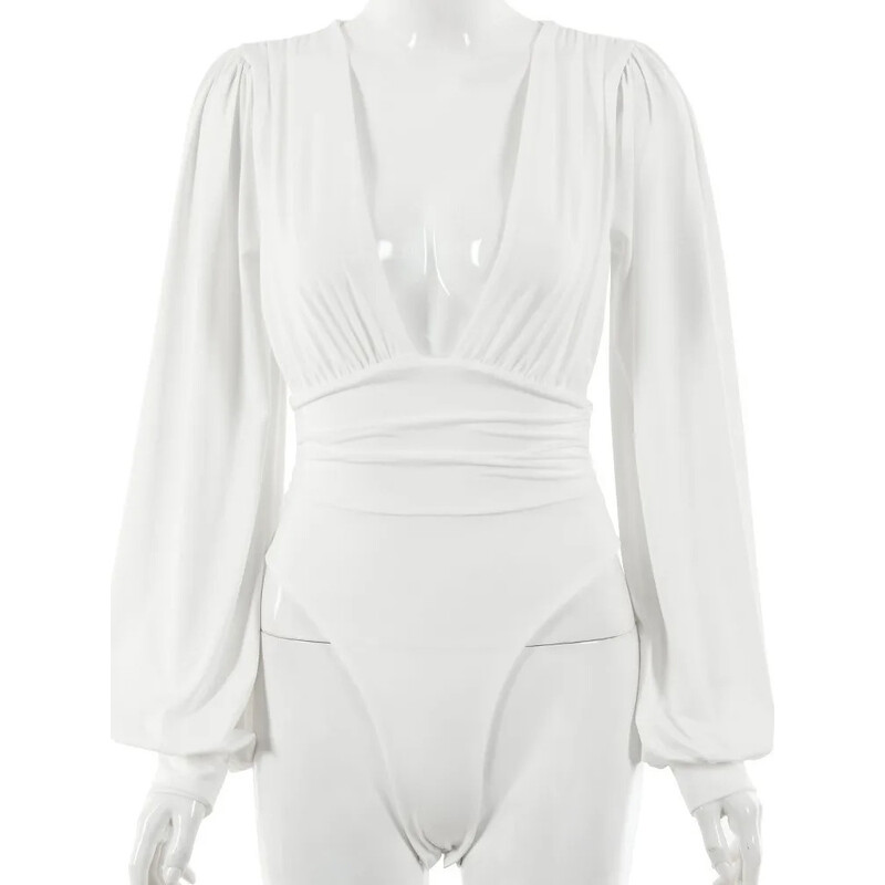 Európa és az Egyesült Államok egyszínű Y2K fekete mély V nyakú szűk utcai felső női hosszú ujjú szűk jumpsuit szexi party cl