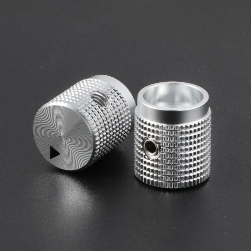 6 mm must hõbedane metallist helitugevuse regulaatori D võlli nupud rihveldatud võlli potentsiomeetrile 14 x 16 mm hõbedane tooni lüliti pöördnupp Gol