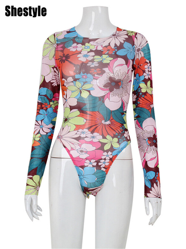 „Shestyle“ tinklinis, permatomas gėlių raštas, moteriškas daugiaspalvis spalvingas kaklo kostiumas, permatomas, karštas mergaičių sportinis marškinėlių apatinis trikotažas
