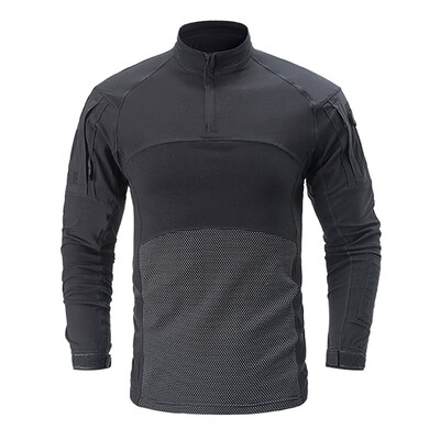 SINAIRSOFT vīriešu kamuflāžas taktiskais kaujas krekls elastīgs kokvilnas 1/4 rāvējslēdzējs Uniform krekli ar garām piedurknēm Camo T krekls