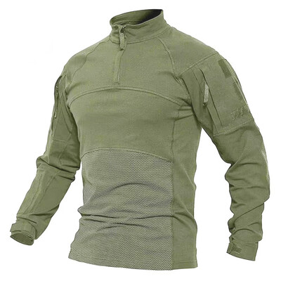 SINAIRSOFT vīriešu kamuflāžas taktiskais kaujas krekls elastīgs kokvilnas 1/4 rāvējslēdzējs Uniform krekli ar garām piedurknēm Camo T krekls