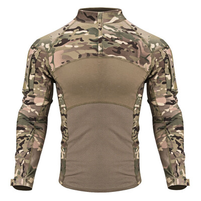 SINAIRSOFT vīriešu kamuflāžas taktiskais kaujas krekls elastīgs kokvilnas 1/4 rāvējslēdzējs Uniform krekli ar garām piedurknēm Camo T krekls