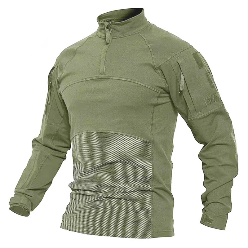 SINAIRSOFT vīriešu kamuflāžas taktiskais kaujas krekls elastīgs kokvilnas 1/4 rāvējslēdzējs Uniform krekli ar garām piedurknēm Camo T krekls