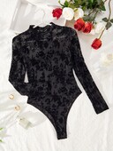 Sexy žakárové teddy body s dlhým rukávom, dámske sexy spodné prádlo a spodná bielizeň - Bodystocking