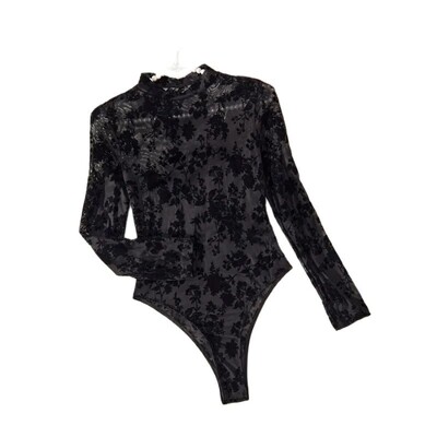 Sexy žakárové teddy body s dlhým rukávom, dámske sexy spodné prádlo a spodná bielizeň - Bodystocking