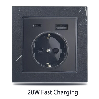 Sienas apgaismojuma slēdzis Sienas kontaktligzda Marmora stila plāksne Akmens panelis USB tipa C ātrās uzlādes kontaktligzda Ūdensnecaurlaidīga vannas istabas ligzda