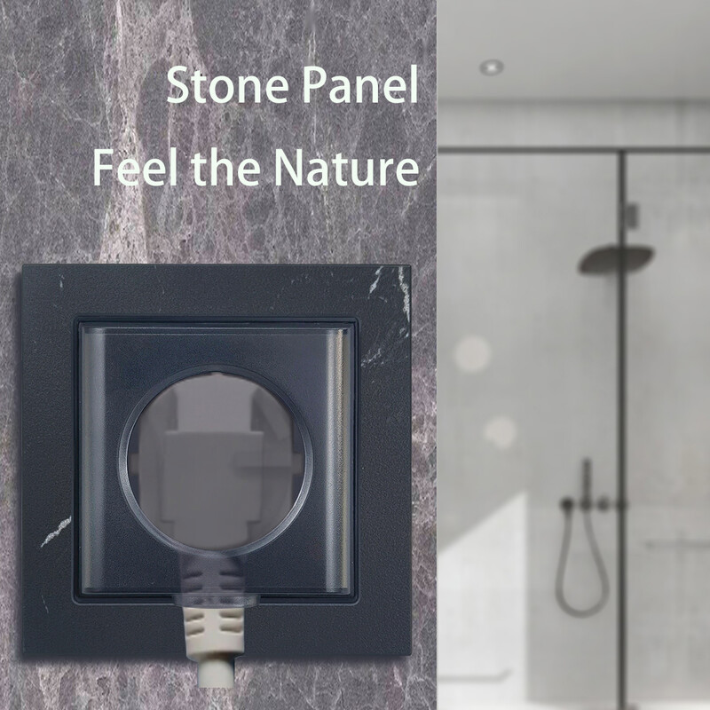 Sienas apgaismojuma slēdzis Sienas kontaktligzda Marmora stila plāksne Akmens panelis USB tipa C ātrās uzlādes kontaktligzda Ūdensnecaurlaidīga vannas istabas ligzda