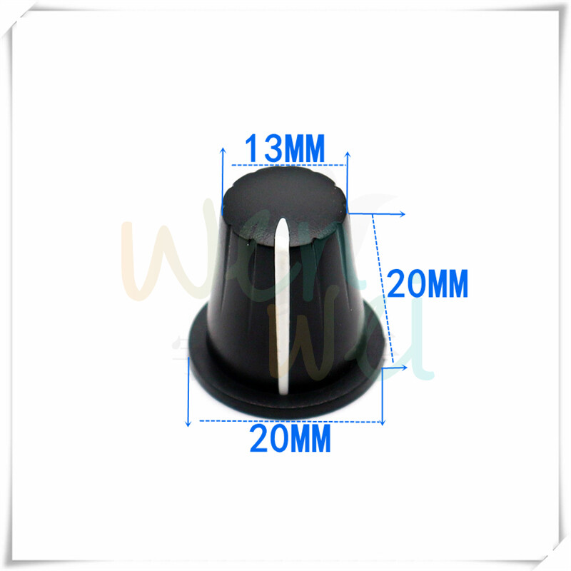 10 tükki musta plastikust lille poolvõlli auk, valge märgi nupu kork 20 mm * 20 mm mahu potentsiomeetri paneeli lüliti reguleerimiseks
