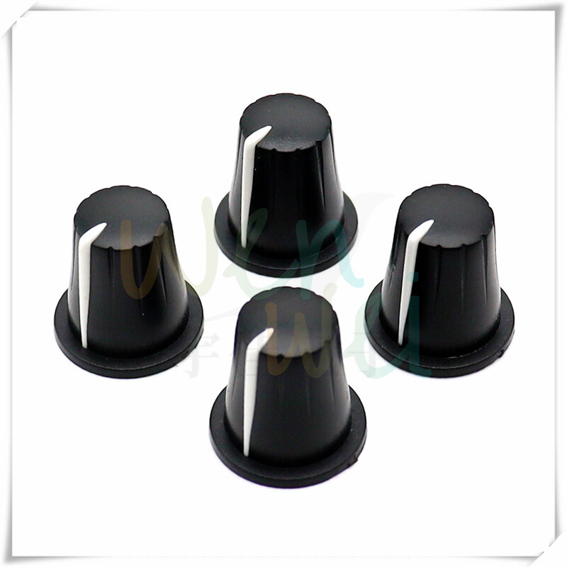 10 tükki musta plastikust lille poolvõlli auk, valge märgi nupu kork 20 mm * 20 mm mahu potentsiomeetri paneeli lüliti reguleerimiseks