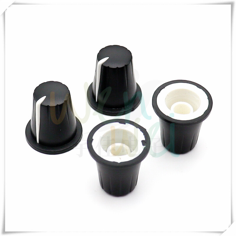 10 tükki musta plastikust lille poolvõlli auk, valge märgi nupu kork 20 mm * 20 mm mahu potentsiomeetri paneeli lüliti reguleerimiseks