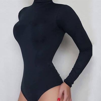 Body negru cu mânecă lungă pentru femei, toamnă, iarnă, cu gât roșu, body sexy, body cu talie înaltă
