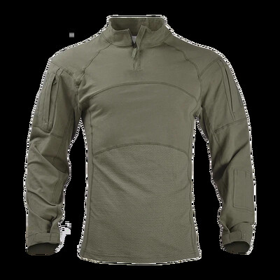 Taktiskie krekli Vīriešu kaujas krekls ar garām piedurknēm 1/4 rāvējslēdzējs Ripstop Cotton Camo T krekli Medību apģērbi Vēja necaurlaidīgi