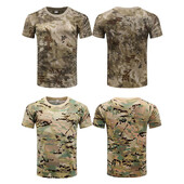 Noi haine tactice de camuflaj, tricou cu uscare rapidă, pentru bărbați, respirabil, cu decolteu O, tricou casual de vânătoare, din bumbac pur