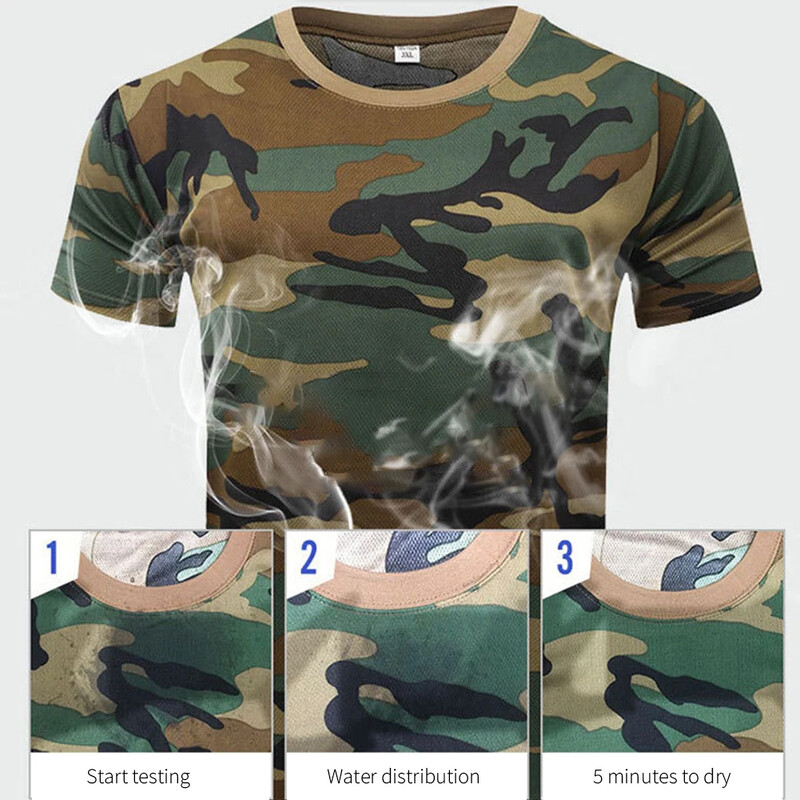 Noi haine tactice de camuflaj, tricou cu uscare rapidă, pentru bărbați, respirabil, cu decolteu O, tricou casual de vânătoare, din bumbac pur