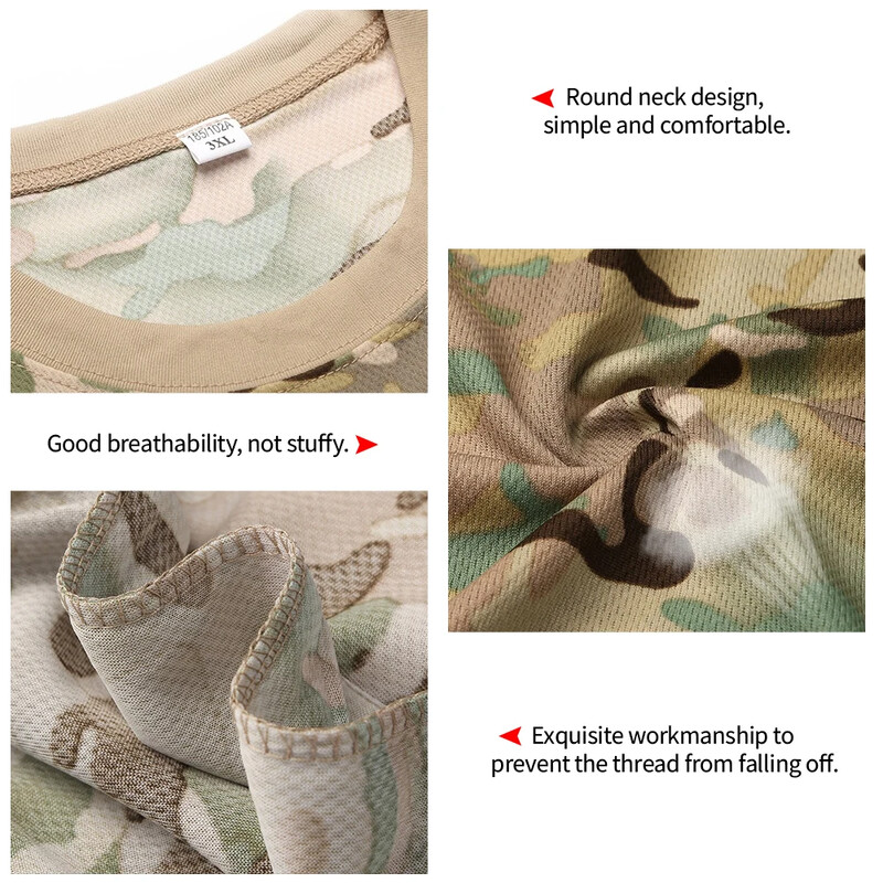 Noi haine tactice de camuflaj, tricou cu uscare rapidă, pentru bărbați, respirabil, cu decolteu O, tricou casual de vânătoare, din bumbac pur