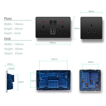 Avoir Light Switch Push Button Grey Brushed panel Plate USB Wall Switches EU UK 16A 20A 45A 110-250V 1 2 3 4 Gang 1 2 Way