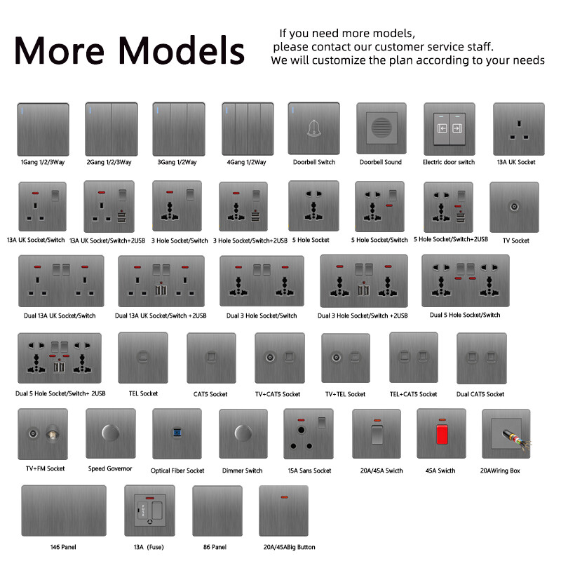 Avoir gaismas slēdzis spiedpogas pelēkas matētas paneļa plāksnes USB sienas slēdži EU UK 16A 20A 45A 110-250V 1 2 3 4 Gang 1 2 Way