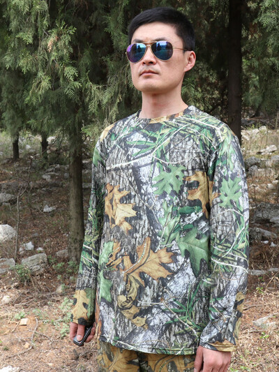 Vasaras ērts Icesilk saules aizsardzības krekls ar garām piedurknēm makšķerēšanas krekls Green Leaves Bionic kamuflāžas medību krekls ātri žūst