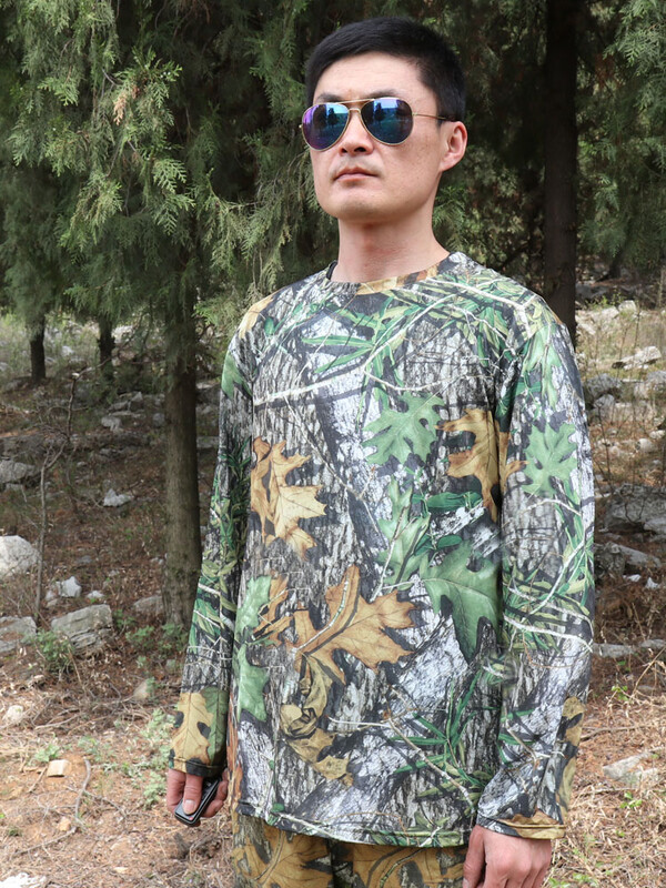 Vasaras ērts Icesilk saules aizsardzības krekls ar garām piedurknēm makšķerēšanas krekls Green Leaves Bionic kamuflāžas medību krekls ātri žūst