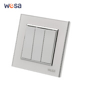 WESA Biely zrkadlový akrylový nástenný vypínač, samozhášací panel, 3-cestný, 1-cestný, nástenný kolískový vypínač, Zap/Vyp, 16A AC 250V, 86mm*86mm