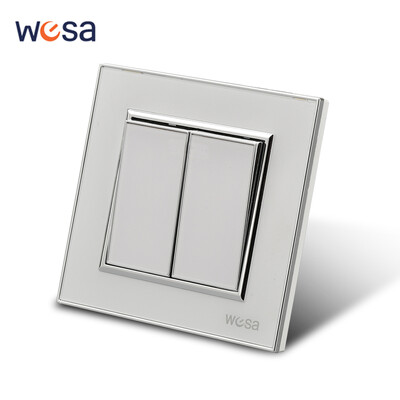 WESA Biely zrkadlový akrylový nástenný vypínač, samozhášací panel, 3-cestný, 1-cestný, nástenný kolískový vypínač, Zap/Vyp, 16A AC 250V, 86mm*86mm