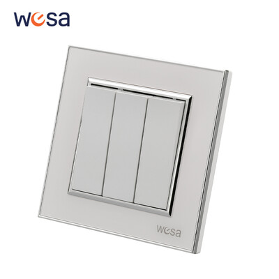 WESA Biely zrkadlový akrylový nástenný vypínač, samozhášací panel, 3-cestný, 1-cestný, nástenný kolískový vypínač, Zap/Vyp, 16A AC 250V, 86mm*86mm