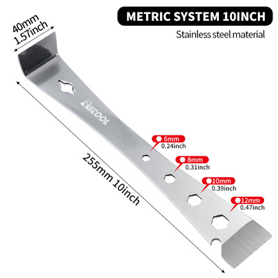 Nerūsējošā tērauda stieņu skrāpis, daudzfunkcionāls plakans stieņu skrāpis, kas paredzēts, lai veidotu skrāpējamo grīdlīstes apgriešanas skrāpi biškopju stropu rīks