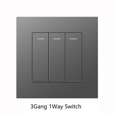 Pilkos spalvos plastikinis modulinis skydas JK Honkongo 86 tipo elektriniai sieninių šviestuvų jungikliai