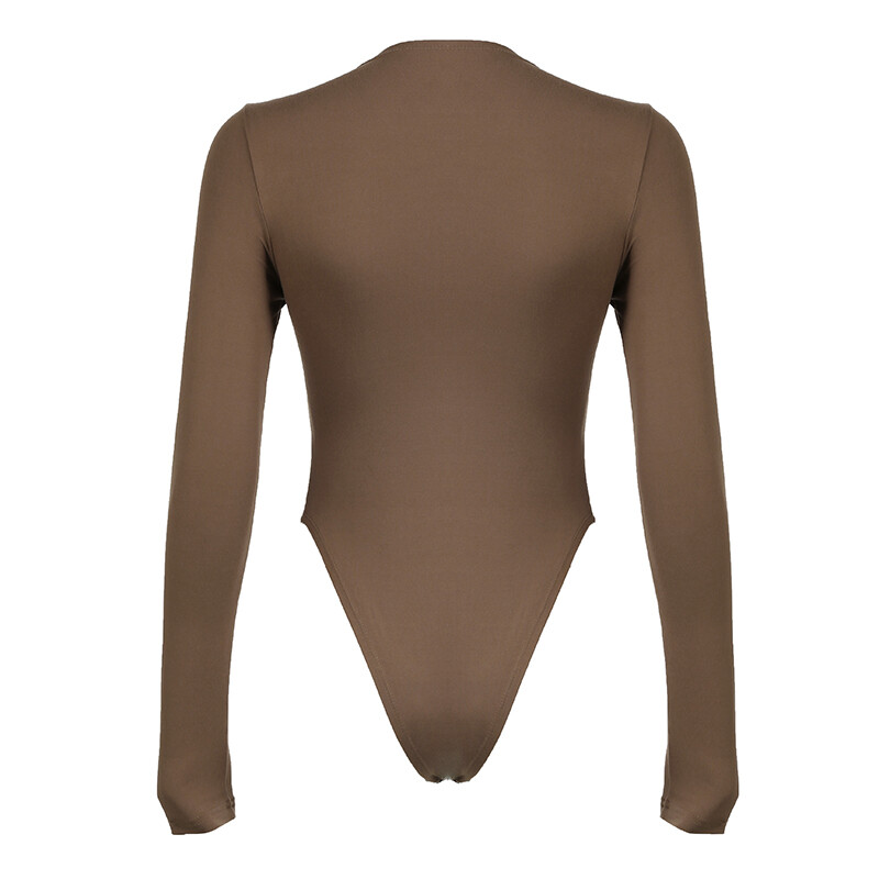 HEYounGIRL Pruun ebaregulaarsed voldid Naiste Body Stiilne šikk pikkade varrukatega sügisene kehaga ülaosa O kaelusega püksid Seksikad klubirõivad