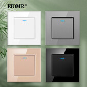 EIOMR kristallklaasist lülitipaneeli LED-indikaator 86 mm*86 mm 1 2 lüliti lüliti nupp valguslüliti 16A 250 V klapi seinavalgusti lüliti