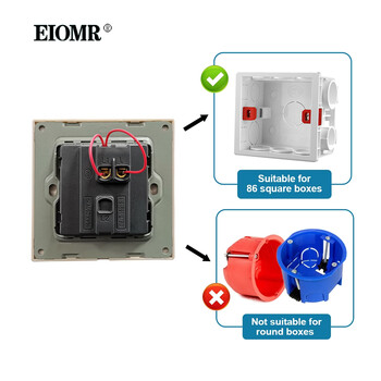 EIOMR Crystal Glass Switch Panel LED Indicator 86mm*86mm 1 2 Διακόπτης Gang Button Light Switch 16A 250V Rocker Wall Light Switch