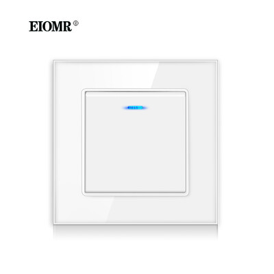 EIOMR kristallklaasist lülitipaneeli LED-indikaator 86 mm*86 mm 1 2 lüliti lüliti nupp valguslüliti 16A 250 V klapi seinavalgusti lüliti