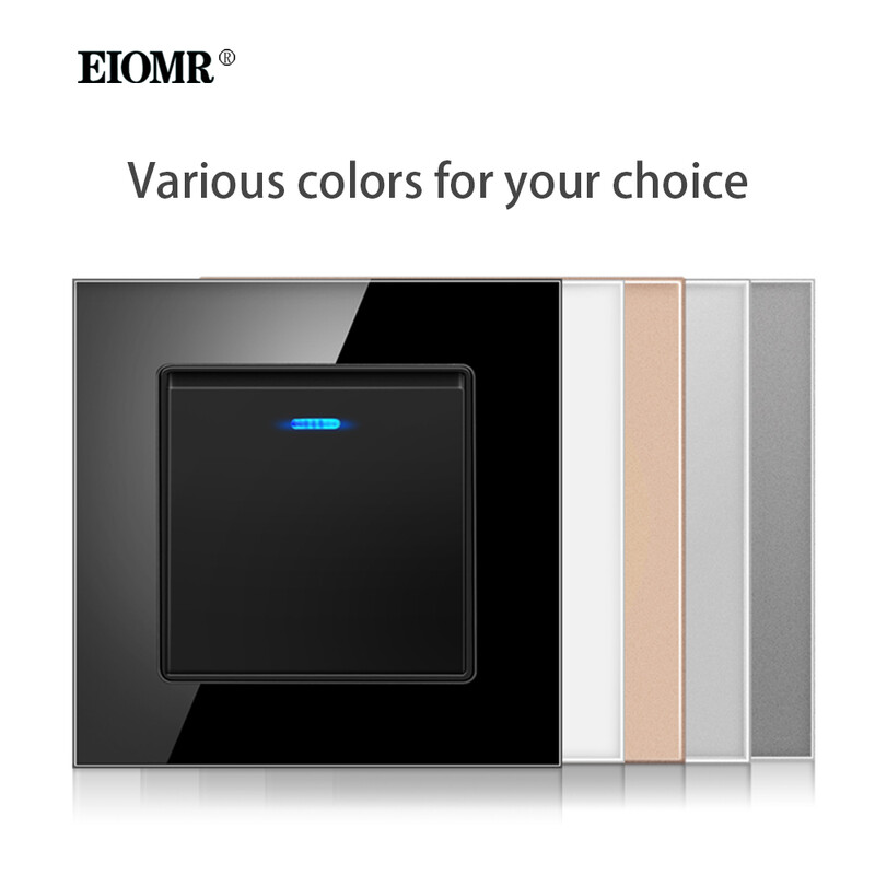 EIOMR kristallklaasist lülitipaneeli LED-indikaator 86 mm*86 mm 1 2 lüliti lüliti nupp valguslüliti 16A 250 V klapi seinavalgusti lüliti