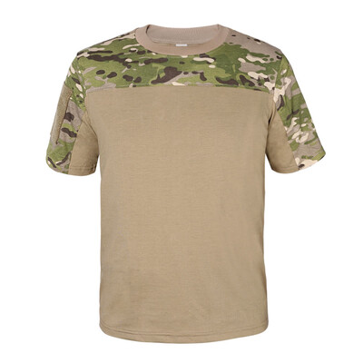 Tactics Cămașă cu gât rotund pentru bărbați, cu mânecă scurtă, din bumbac de camuflaj, tricou respirabil, sport, drumeții, vară, uscare rapidă, tricouri subțiri
