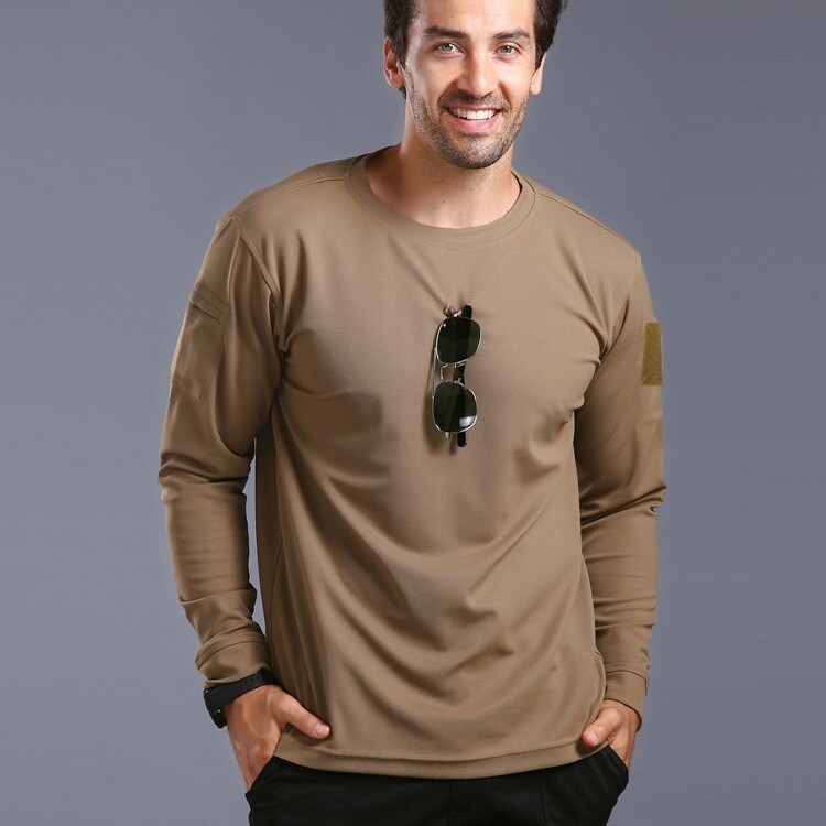 Strat de bază de vânătoare pentru bărbat, camuflaj tactic de toamnă, cu uscare rapidă, cu mânecă lungă, cu gât rotund, tricou de antrenament în aer liber