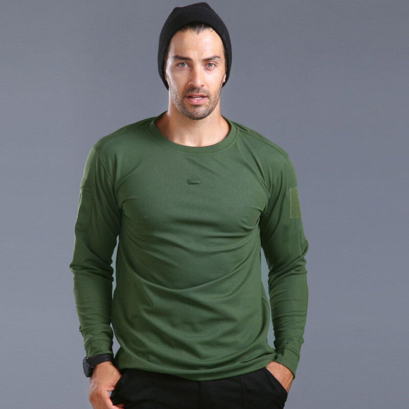 Strat de bază de vânătoare pentru bărbat, camuflaj tactic de toamnă, cu uscare rapidă, cu mânecă lungă, cu gât rotund, tricou de antrenament în aer liber