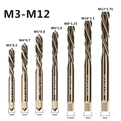 M35 HSS-Co Cobalt Filet Burghiu Burghiu M3-M12 Spiral Flute Metric Machine Tap Mâna dreapta pentru Metal Inoxidabil