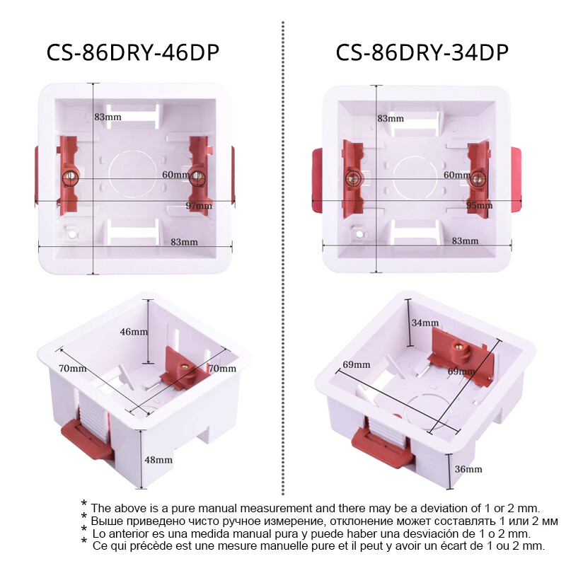 Coswall 1-cestná krabica na suchú obkladovú konštrukciu pre sadrokartón/sadrokartón, hĺbka 46 mm/34 mm, nástenná krabica na vypínač, nástenná zásuvka, kazeta