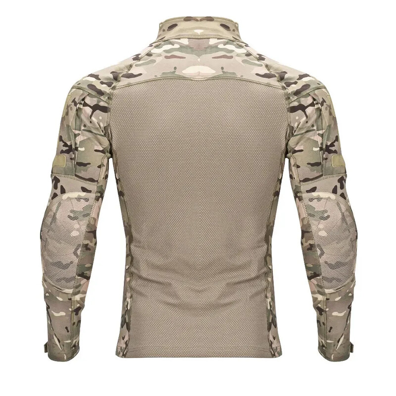 Cămăși tactice Cămașă cu mânecă lungă pentru bărbați Airsoft de luptă cu fermoar 1/4 Tricouri din bumbac Camo Haine de vânătoare rezistente la uzură