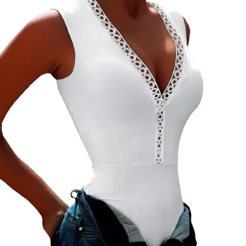 Body Femei Moda 2024 Vară Casual Sexy Contrast Dantela Body fără mâneci Femei Night Out Skinny Tank Body Topuri