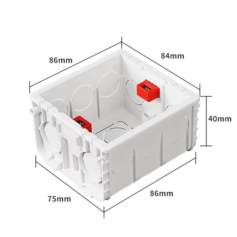 Aingh reguleeritav paigalduskarp elektriühenduse jaoks 86 tüüpi pistikupesade ja lülitite jaoks 86 mm * 86 mm * 40 mm valge seinaühendus