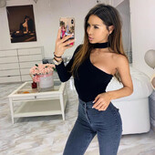 Body sexy cu un umăr din bumbac, cu un singur umăr, pentru femei, la noua modă 2023, iarnă, primăvară, plin, bodycon, casual, cu mânecă lungă