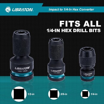 LIBRATON Impact to 1/4 Hex Converter 1/2 3/8 1/4“ Drive Female to 1/4\