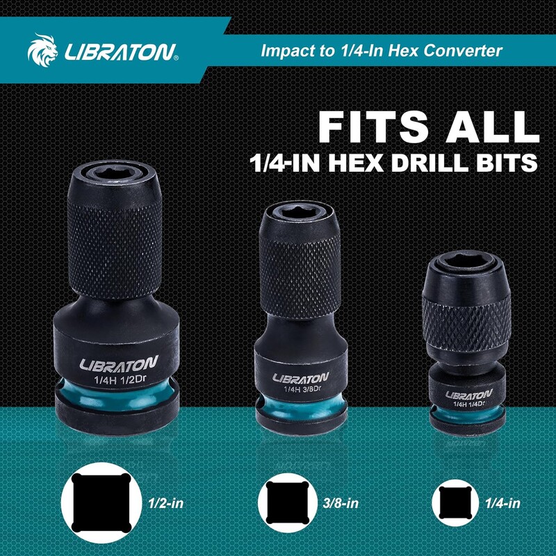 Convertor de impact LIBRATON la 1/4 hexagonal 1/2 3/8 1/4“ mamă la Adaptor hexagonal de 1/4 inch Adaptoare pentru cheie de impact pentru suporturi de biți de impact