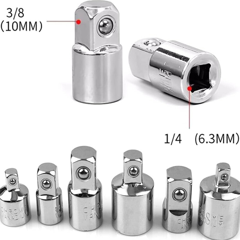 6-dielny adaptér s račňovým kľúčom a prevodníkom objímky, 1/2" až 3/8" až 1/4" z nehrdzavejúcej ocele až 1/4" až 1/2" až 3/8"