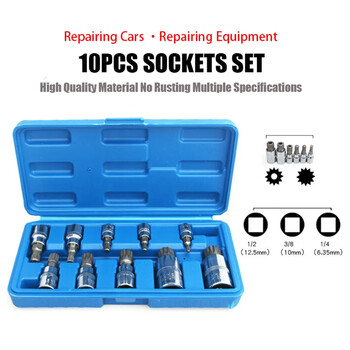 Professional 10 Pcs XZN 12 Point Triple Spline Bit Socket Socket Proof with Case Automotive Tool Kit Υψηλής ποιότητας