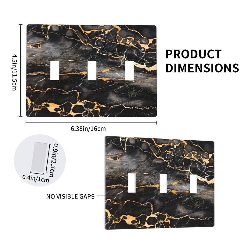 Marmorist prinditud must kuld Kolmekordne lülituslüliti dekoratiivpaneel Seinaplaadid Katted Tuba Köök Magamistuba Vannituba Kodukaunistus