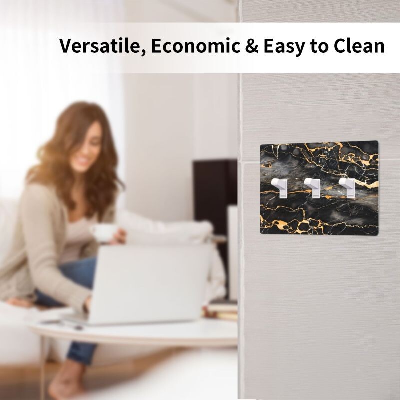 Marmorist prinditud must kuld Kolmekordne lülituslüliti dekoratiivpaneel Seinaplaadid Katted Tuba Köök Magamistuba Vannituba Kodukaunistus